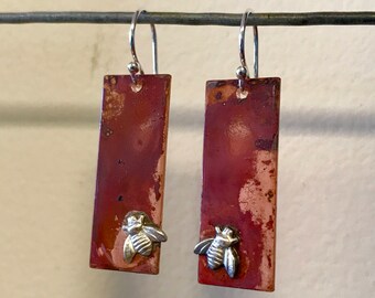 Oxidized Copper with Sterling Silver Bee Earrings