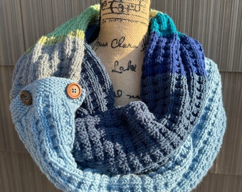 Cowl in Cubes and Blues, Greens and Grey