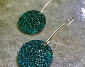 Large Blue Patina Copper Earrings