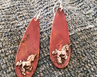 Finished Copper Oval Unicorn Earrings