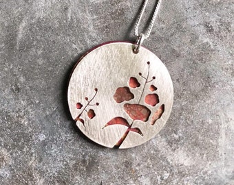 Sterling Silver Double Fireweed on Oxidized Copper Necklace