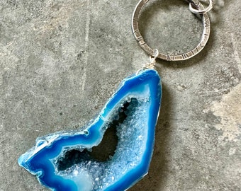 Sterling Hoop and Blue Druzy Quartz Necklace