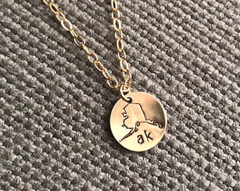 Stamped Gold Alaska AK Necklace