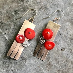 Coral and Sterling Poppy Flower Earrings