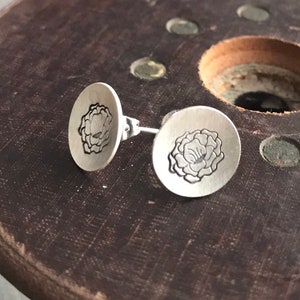 Sterling Stamped Rose Flower Stud Earrings