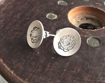 Sterling Stamped Rose Flower Stud Earrings
