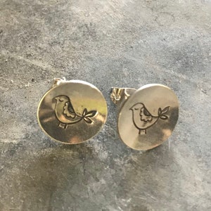 Sterling Stamped Bird Stud Earrings