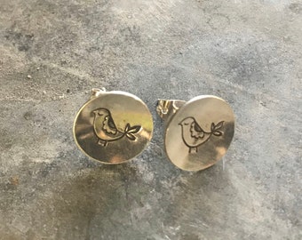 Sterling Stamped Bird Stud Earrings