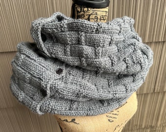 Thick Neck Warmer Basketweave Smoke Ring Cowl in Grey