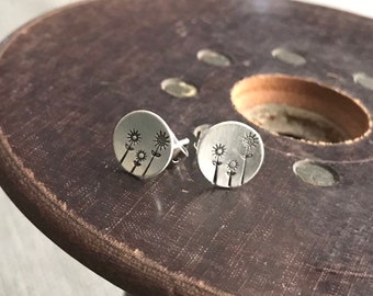 Sterling Stamped Triple Flower Stud Earrings