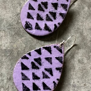 Purple and Black Enamel Tear Drop Earrings