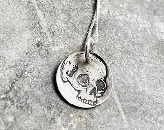 Stamped Sterling Silver Skull Necklace