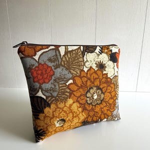 Earthy Floral Vintage Fabric  Large Zipper Pouch