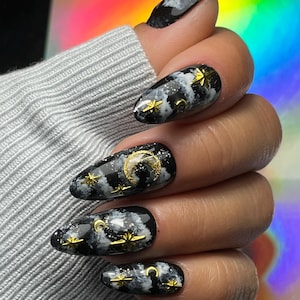 Witchy Storm Press On Nails | Halloween Fake Nails | Hand-made Glue On Nails | Full Coverage Nails  | Grey Clouds Nails | Y2K gel pressons