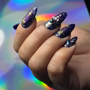 Celestial Goddess Press On Nails | Halloween Fake Nails | Stars and Moons Glue On Nails | Full Coverage Nails  | Nails | Y2K gel pressons