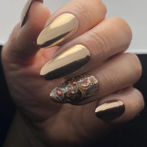 Moscow Mule Press On Nails | Copper and Paisley Fake Nails | Chrome Hand-made Glue On Nails | Metallic Full Coverage Nails  | Autumn Nails