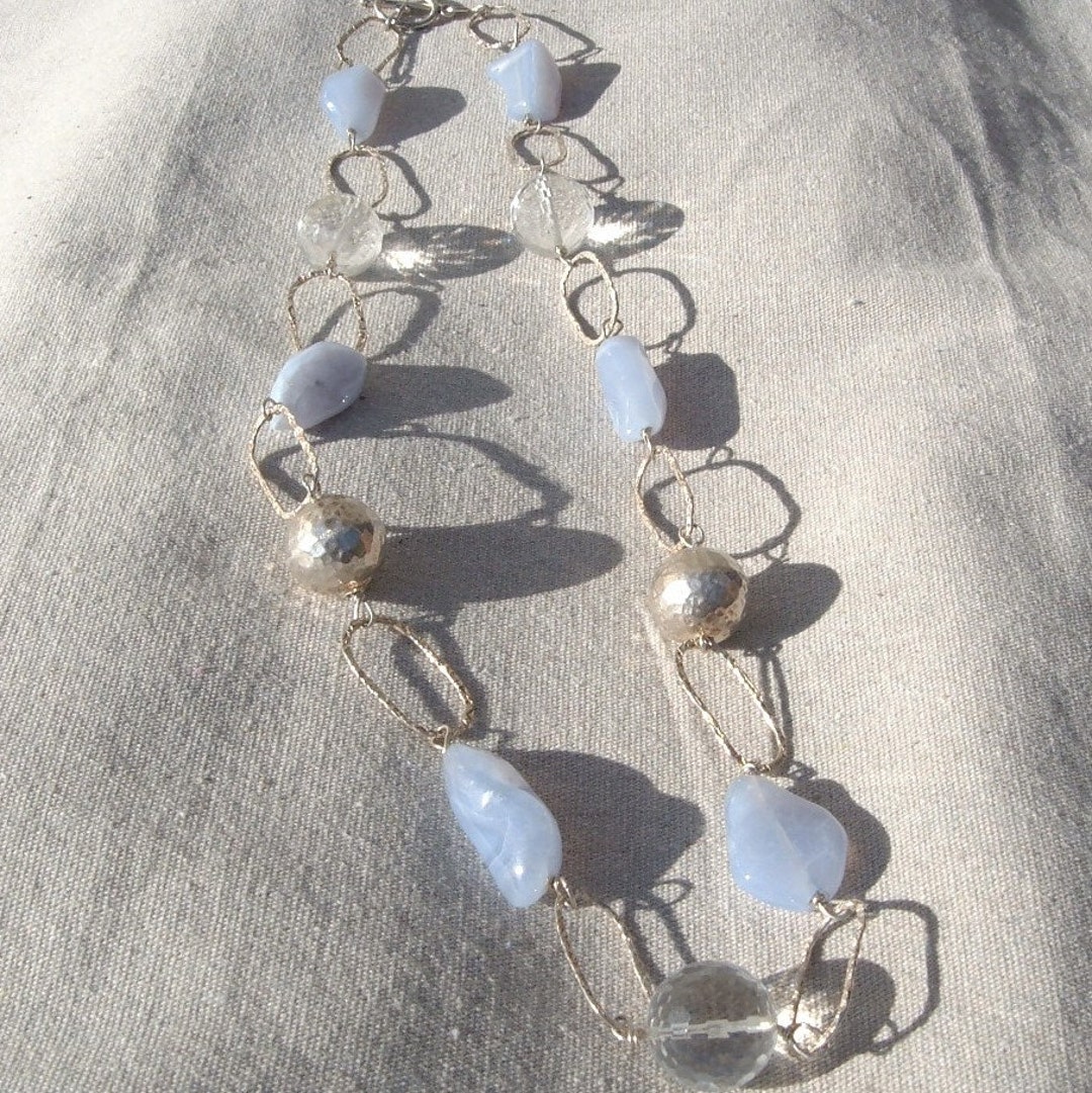 Chalcedony Crystal and Silver Necklace - Etsy