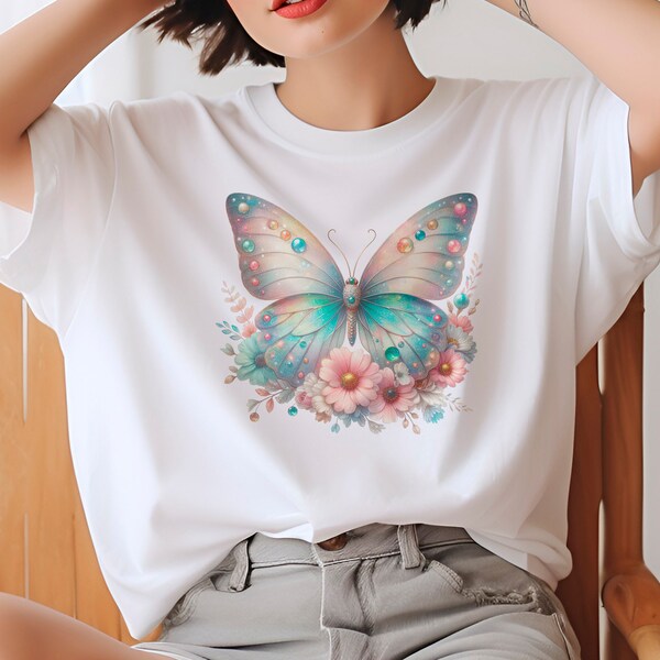 Butterfly flower shirt,Flower shirt, gift for her,women trendy shirt,spring shirt,floral tee,gardener botanical,flowers tshirt,summer shirt