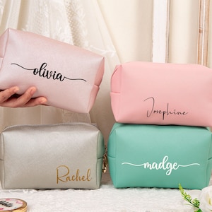 Personalized Cosmetic Bag, Custom PU Leather Makeup Bag, Gift for Her, Bridesmaid Gifts, Bridesmaid Party Bag, Maid of Honor Gift