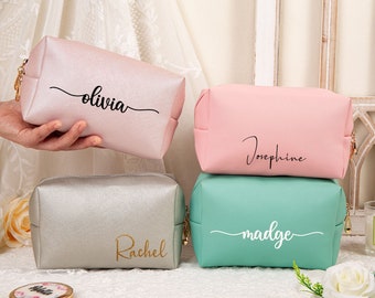 Personalized Cosmetic Bag, Custom PU Leather Makeup Bag, Gift for Her, Bridesmaid Gifts, Bridesmaid Party Bag, Maid of Honor Gift