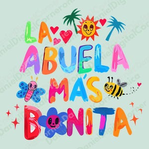 La Abuela Más Bonita PNG, Cute Latin Grandmother Design with Heartfelt Family Vibes, Trendy Digital Art Gift for Abuela Lovers