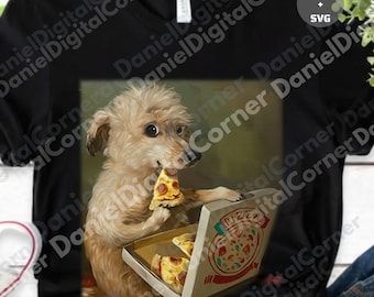 Lindo perro comiendo pizza PNG, divertido diseño digital de cachorro de pepperoni, clipart para amantes de los animales, archivo digital de pizza de perro de dibujos animados, sublimación para amantes de las mascotas