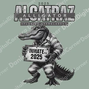 Alligator Prison Mugshot PNG, Vintage Meme Gator SVG, Alcatraz Inmate 2025 Parody Design, Funny Crocodile Sublimation Download