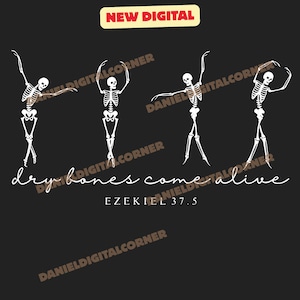 Kristen Halloween digital png, dansande skelett torra ben kommer till liv digitalt, fall Jesus digitalt, bibelvers svg, skrift tro svg
