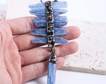 Large Soldered Kyanite Pendant, Calming Energy Gemstone Charm, Unique Hhandmade Viking Crystal Jewelry, Personalized Gift