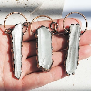 Freeform Natural Crystal Pendant, Personalized Bronze Bohemian Gemstone Jewelry Charm