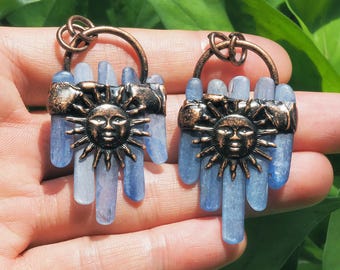 Bronze Sun Kyanite Pendant, Bohemian Copper Charm