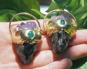 Gold Plated Citrine Amethyst Charm, Bohemian Pendant