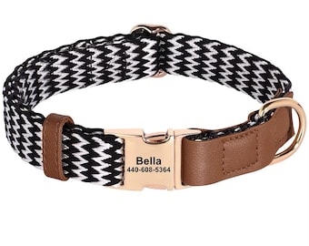 Hundehalsband Lovi mit Name & Telefon, Nylon Halsband mit Lederdetails, Schnalle graviert, Braun/Rot, S–L