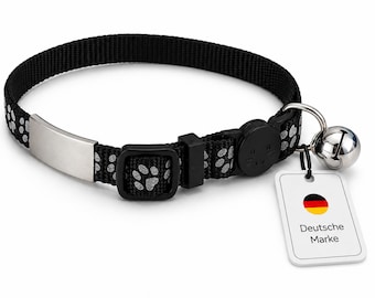 Katzenhalsband mit Name & Telefonnummer graviert, Nylon Halsband mit Sicherheitsverschluss, reflektierend, bunt, bis 30 cm