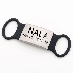 Geräuschlose Hundemarke (klapperfrei) – Silikon-Slider mit Edelstahl - ID-Tag – Gravur gratis – Tiermarke für Hundehalsband ID Marke