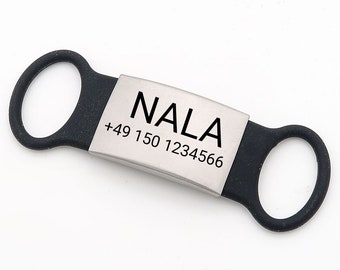 Geräuschlose Hundemarke (klapperfrei) – Silikon-Slider mit Edelstahl - ID-Tag – Gravur gratis – Tiermarke für Hundehalsband ID Marke