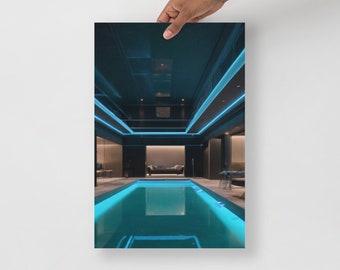 Aesthetic Blue Neon Night Swimming Pool