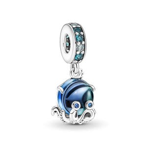 Pandora Blue Octopus Murano Glass Dangle Charm - S925 ALE Sterling Silver - 791694C01 - For European Style Bracelet
