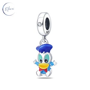Abalorio colgante de pato Donald: abalorio de dibujos animados de Disney esmaltado en plata de ley 925: para pulsera y collar de estilo europeo