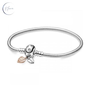 Pandora Moments Blätter Schlange Kettenarmband - 925 Sterling Silber Rose Gold CZ - European Style Armband Charms