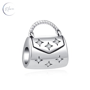 Dije de cuentas de cristal brillante para bolso de mano - Cadena de serpiente con piedras de circonita cúbica de plata de ley 925 - Colgante de moda - Para pulsera de estilo europeo o Pandora