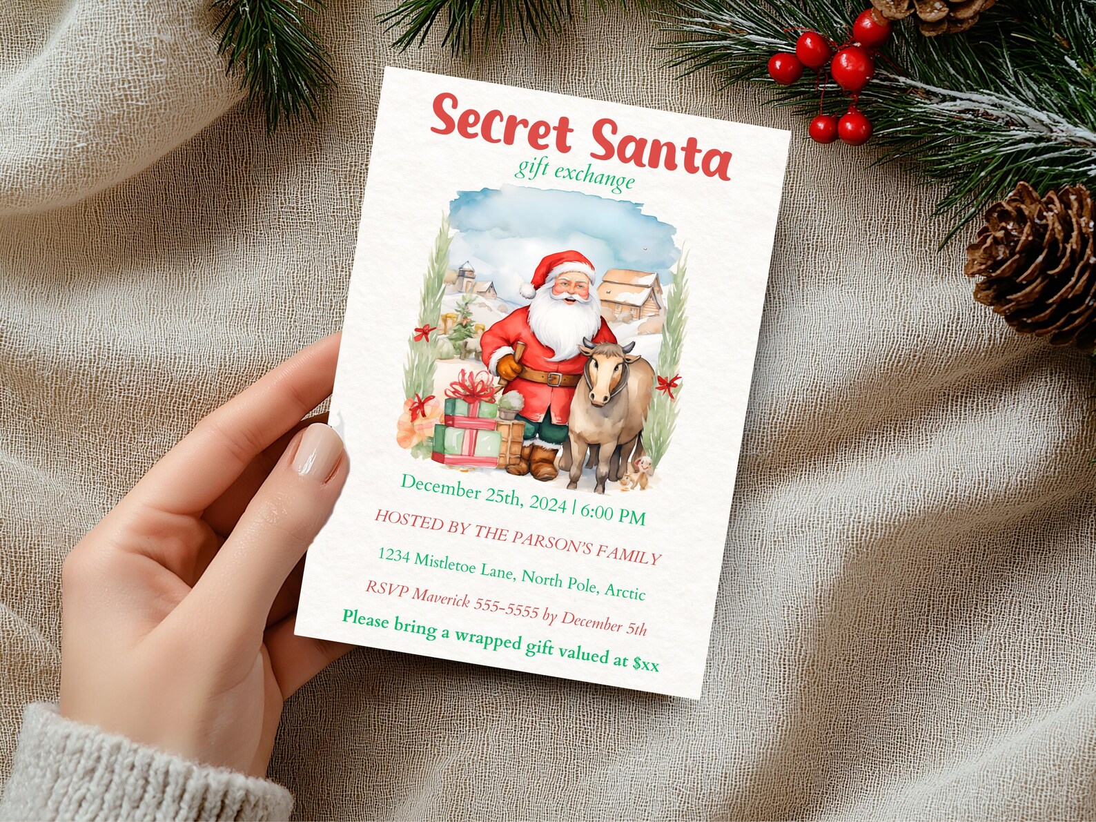 Santa Comic Invitations Secret Santa Invitation Western Christmas Party Invitation Kris Kringle ...