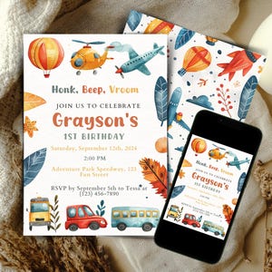 Editable Transportation Birthday Invitation Kid Transportation Party Invitation Vintage Transportation Birthday Invitation Modern Boy NQ4341