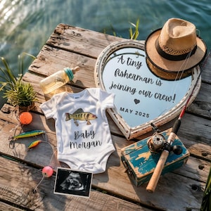 Fishing Pregnancy Announcement Our Greatest Catch Baby Reveal Digital Editable Template New Fishing BuddyGrandpa&#39;s New Fishing Buddy JL2472
