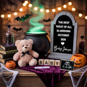 Halloween Baby Reveal October Baby Announcement Witchy October Baby Magical Gender Reveal Digital Template Digital Baby Reveal HR9475