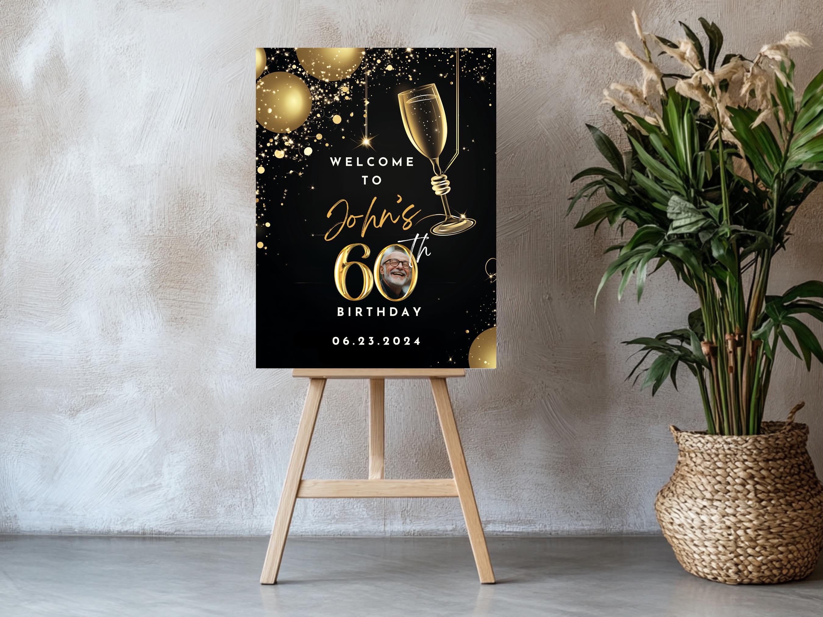 60th Birthday Welcome Sign Printable Modern Black and Gold Design ...