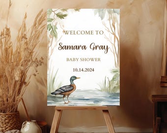 Mallard Duck Baby Shower Welcome Sign Editable Rustic Duck Hunting Baby Shower Welcome Sign A Little Hunter Mallard Sign Rustic Baby EA8164