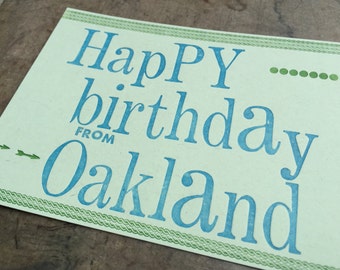 Letterpress Oakland birthday card