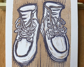 Linoblock work boots print