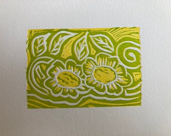 Green and yellow flower letterpress print